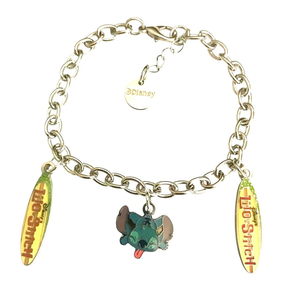 Vintage Disney Lilo & Stitch Charm Bracelet Aulani Ohana Surfboard Charms 7-8"